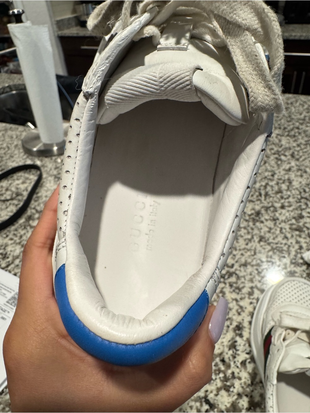 Women’s White chunky Gucci Leather Sneakers with Green & Red Stripe - Picture 5 of 7